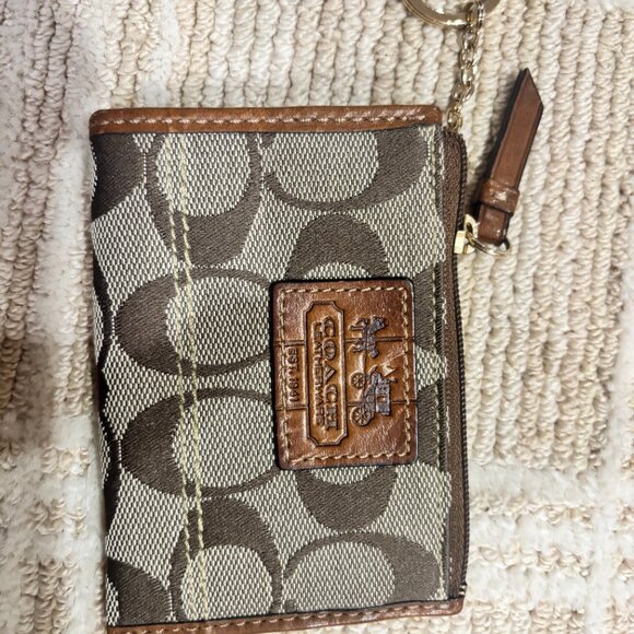 Like New Coach Signature Brown Keychain Wallet / ID Coin Pouch - Picture 2 of 4